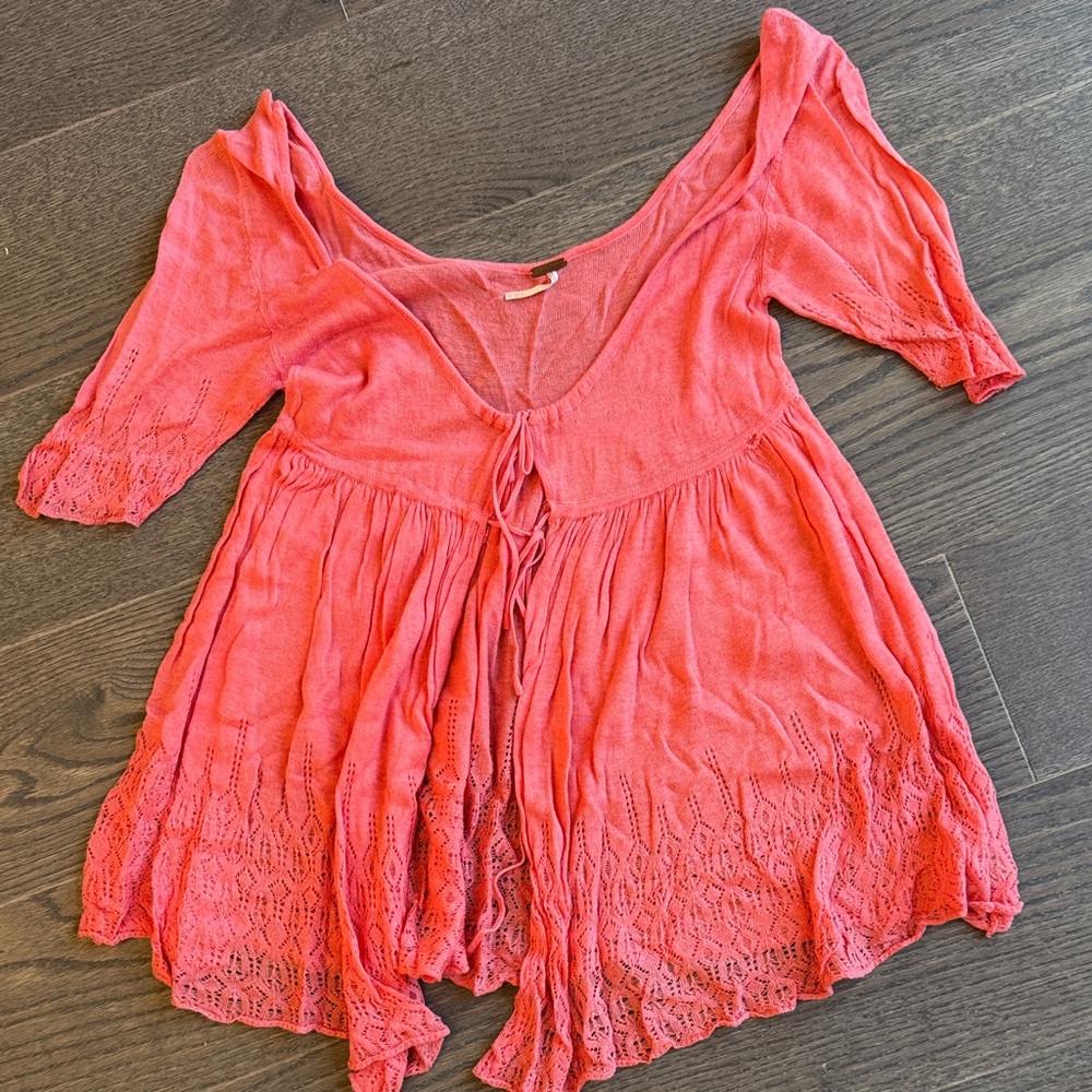 Free People Coral Lace Detail Blouse